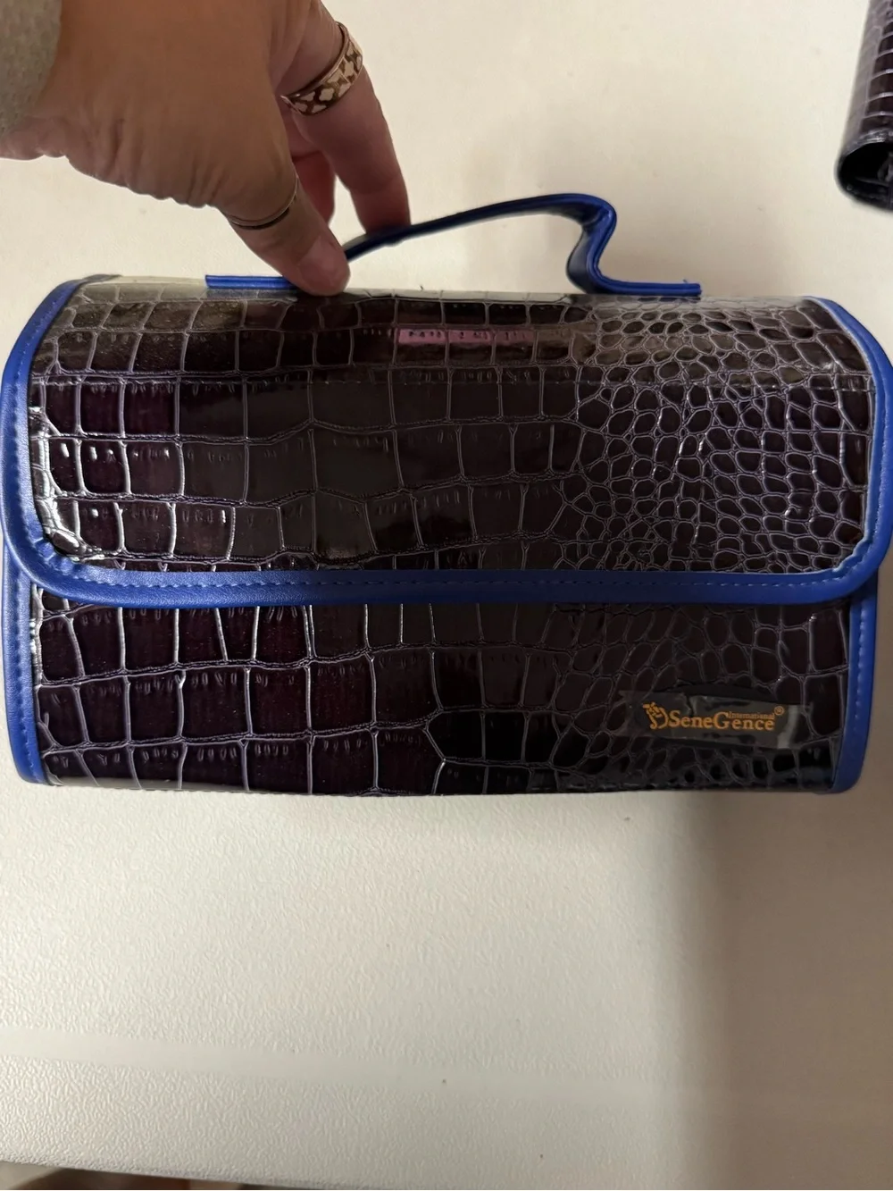 SeneGence Croc-Embossed Dark Blue Toiletry Bag with Lighter Blue Trim